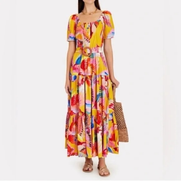 FARM Rio Neon Macaws Off Shoulder Maxi Dress Medium - Picture 1 of 11